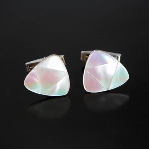 Vtg Modern Cufflinks Gold Tone Mother of Pearl